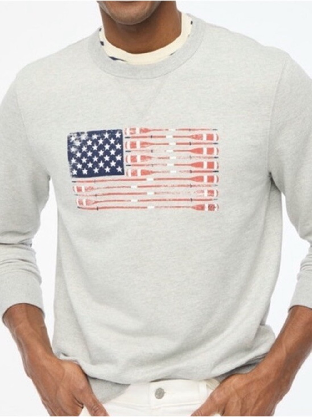 J.Crew NWOT Gray American Oars Terry Cotton Pullover Crewneck Boat Beach Sweater